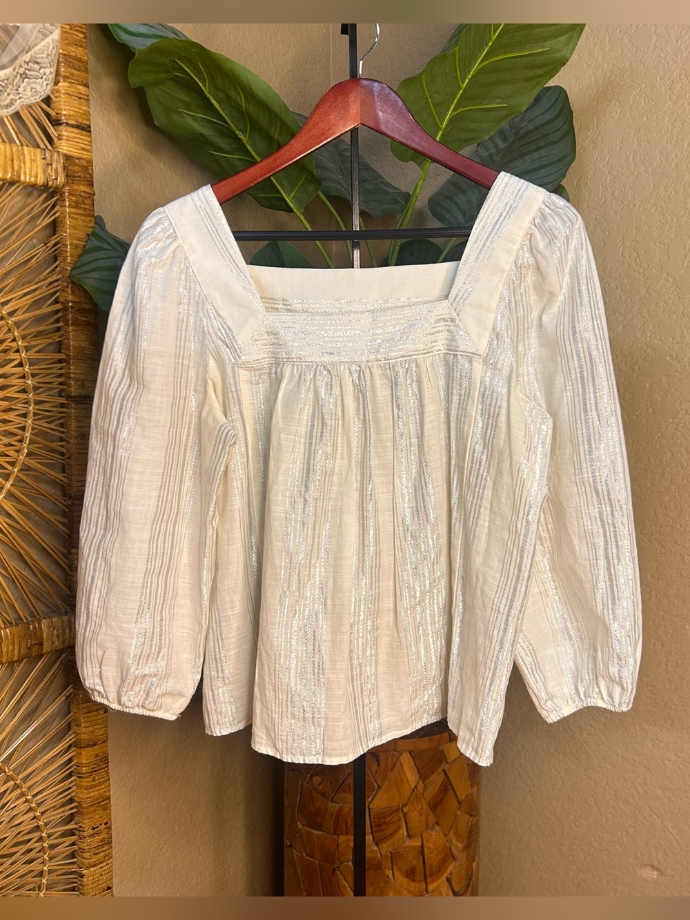 Corey Lynn Calter Anthropologie top medium square neck puff sleeve